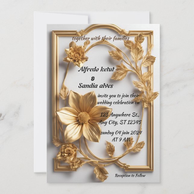 Invitación Art Deco Boda Diamante blanco y Relieve metalizado (Anverso)