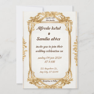Invitación Art Deco Boda Diamante blanco y Relieve metalizado