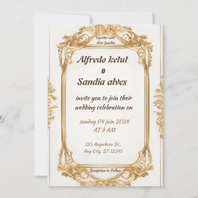 Invitación Art Deco Boda Diamante blanco y Relieve metalizado (Anverso)