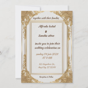 Invitación Art Deco Boda Diamante blanco y Relieve metalizado