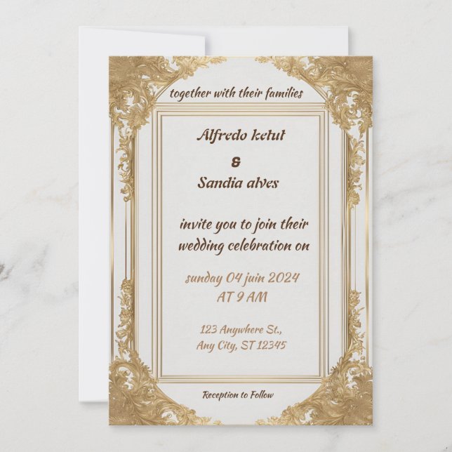 Invitación Art Deco Boda Diamante blanco y Relieve metalizado (Anverso)