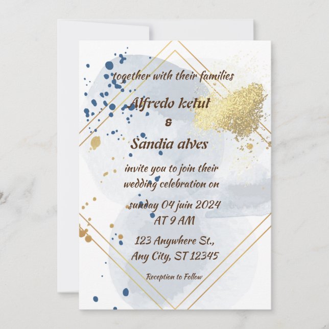 Invitación Art Deco Boda Diamante blanco y Relieve metalizado (Anverso)