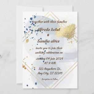 Invitación Art Deco Boda Diamante blanco y Relieve metalizado