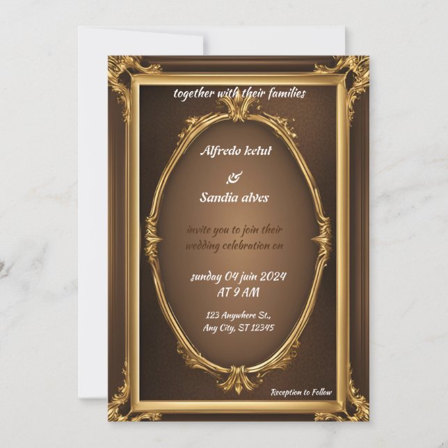 Invitación Art Deco Boda Diamante marrón y Relieve metalizado (Anverso)
