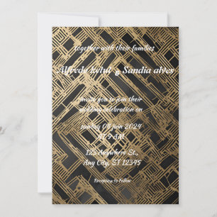 Invitación Art Deco Boda Diamante negro y Relieve metalizado 
