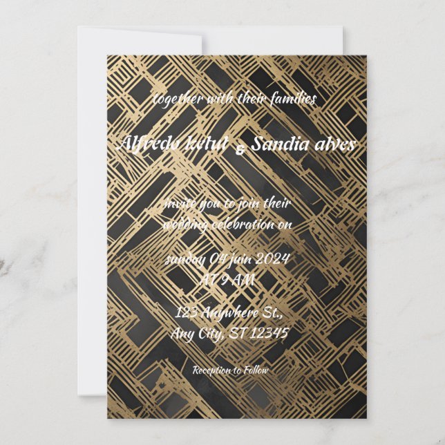 Invitación Art Deco Boda Diamante negro y Relieve metalizado  (Anverso)