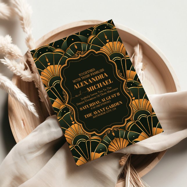 Invitación Art Decó Boda Diamante Oro y Verde (Subido por el creador)