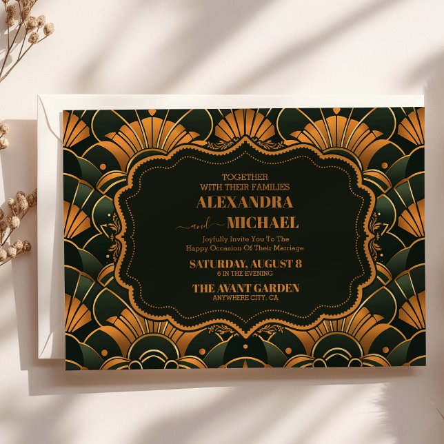 Invitación Art Decó Boda Diamante Oro y Verde (Subido por el creador)