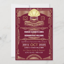 Invitación Art Deco Boda Elegante Oro Borgoña Gatsby