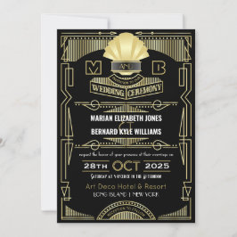 Invitación Art Deco Boda Elegante Oro Negro Gran Gatsby