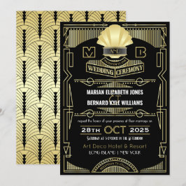 Invitación Art Deco Boda Elegante Oro Negro Gran Gatsby