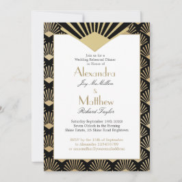 Invitación Art Deco Boda Ensayo Cena Dorado Negro