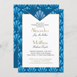 Invitación Art Deco Boda Ensayo Cena Vintage Azul