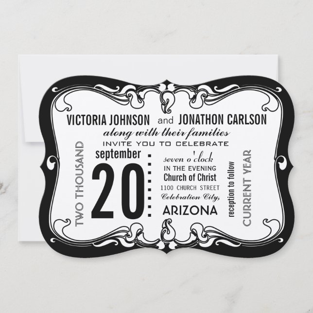 Invitación Art Deco Boda moderno (Anverso)