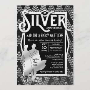 Invitación Art Deco Bodas de Plata Aniversario Gran Gatsby