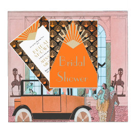 Invitación Art Deco Bridal Shower Naranja Black Gold Vintage