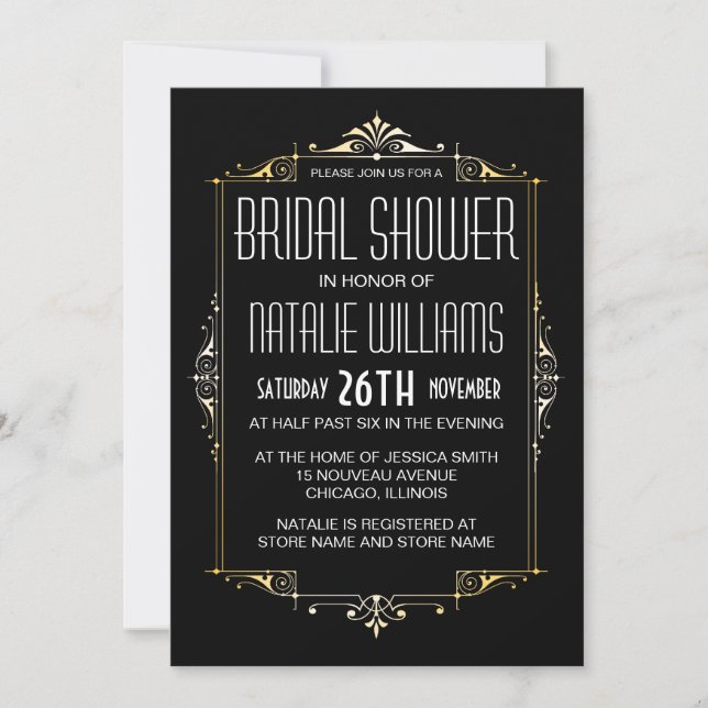 Invitación Art Deco Bridal Shower Retro Invitati de 20 (Anverso)