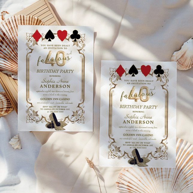 Invitación Art Deco Casino Poker 40 y fabuloso cumpleaños (Subido por el creador)