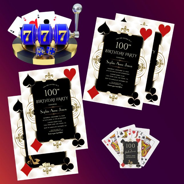 Invitación Art Deco Casino Royale Poker Mujer 100 cumpleaños (Subido por el creador)
