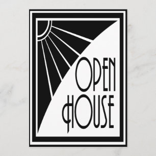 Invitación Art Deco Chic Casa Abierta Negra y Blanca Personal