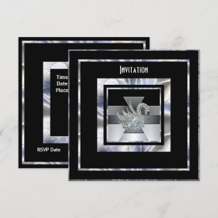 Invitación Art Deco Cisne Diamante Negro Plata