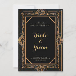 Invitación Art Déco Cobre Negro Tribal Geométrico Gatsby