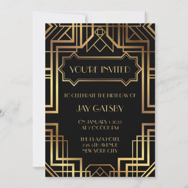 Invitación Art Déco con tema de Gran Gatsby de los (Anverso)