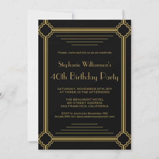 Invitación Art déco cualquier fiesta de cumpleaños de la edad (Anverso)