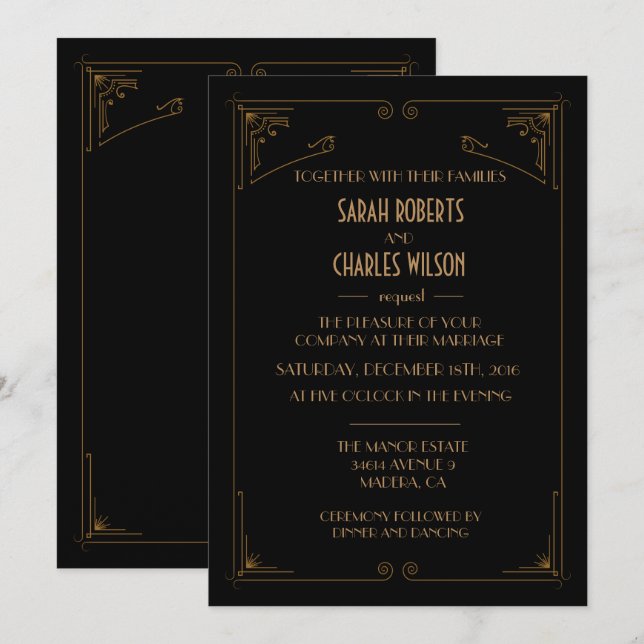 INVITACIÓN ART DÉCO DE GRAN GATSBY - CUALQUIER COL (Anverso / Reverso)