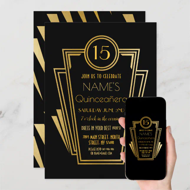 Diseño De Invitaciones De Cumpleaños Con Estilo Art Deco Gatsby