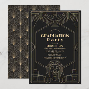 Invitación Art Deco de los años 20 Gatsby León Negro Graduaci