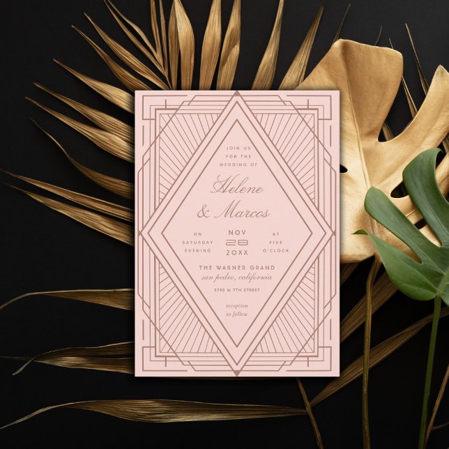 Invitación Art Deco Diamante Rubor Rosa Rosa Gold Boda (Subido por el creador)