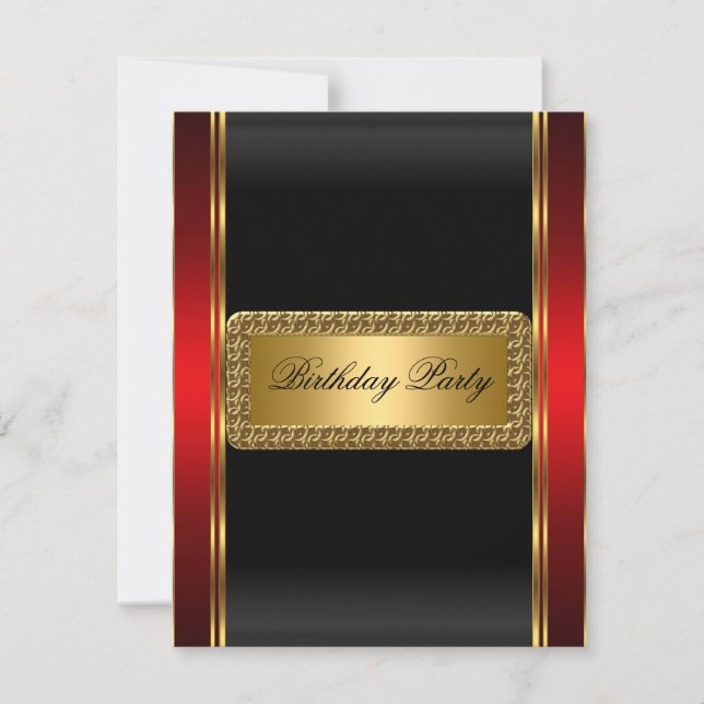 Invitación Art Déco dorada negra y roja (Anverso)