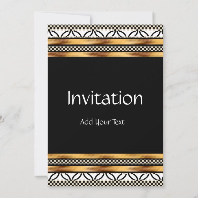 Invitación Art Deco Dorado Negro Blanco (Anverso)