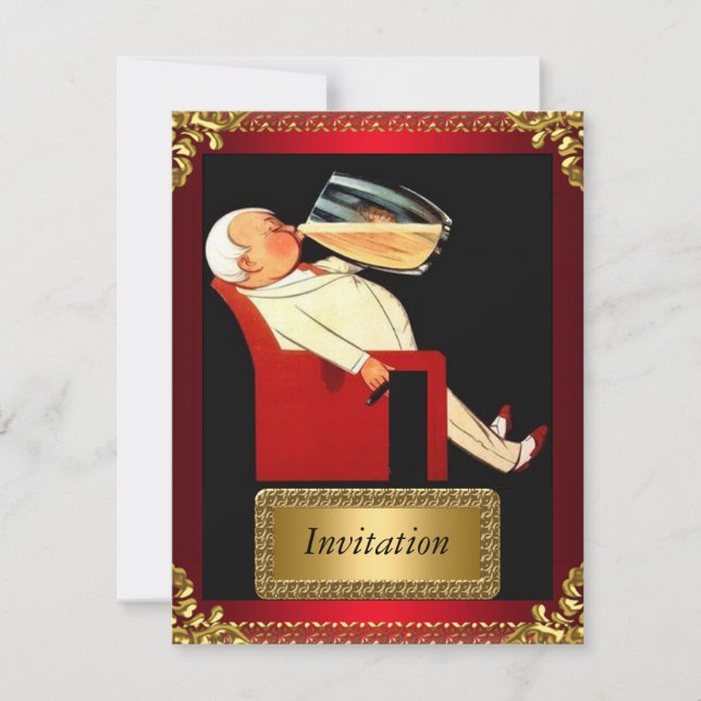 Invitación Art Déco Dorado y Rojo (Anverso)