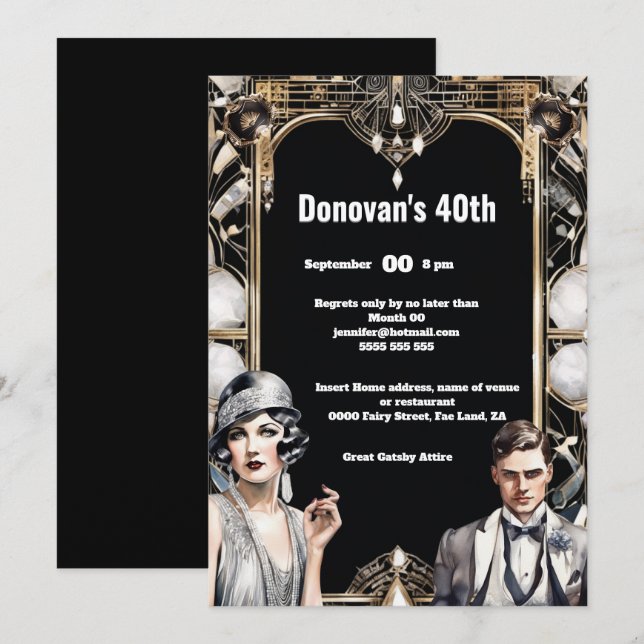 Invitación Art deco El gran chica Gatsby Flapper de los años  (Anverso / Reverso)