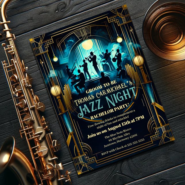 Invitación Art Deco Elegancia Jazz Noche Bacheler Party (Subido por el creador)