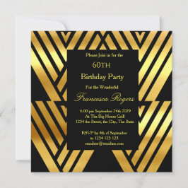 Invitación ART DECO Elegante 60 cumpleaños fiesta de oro negr