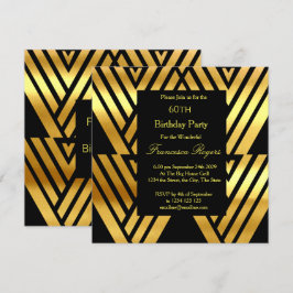 Invitación ART DECO Elegante 60 cumpleaños fiesta de oro negr