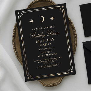 Invitación Art Deco Elegante Cumpleaños Clásico Años 20 Negro
