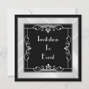 Invitación Art Déco elegante negro plata blanco