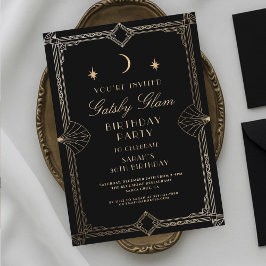 Invitación Art Deco Elegante Oro Negro 20 Aniversario clásico
