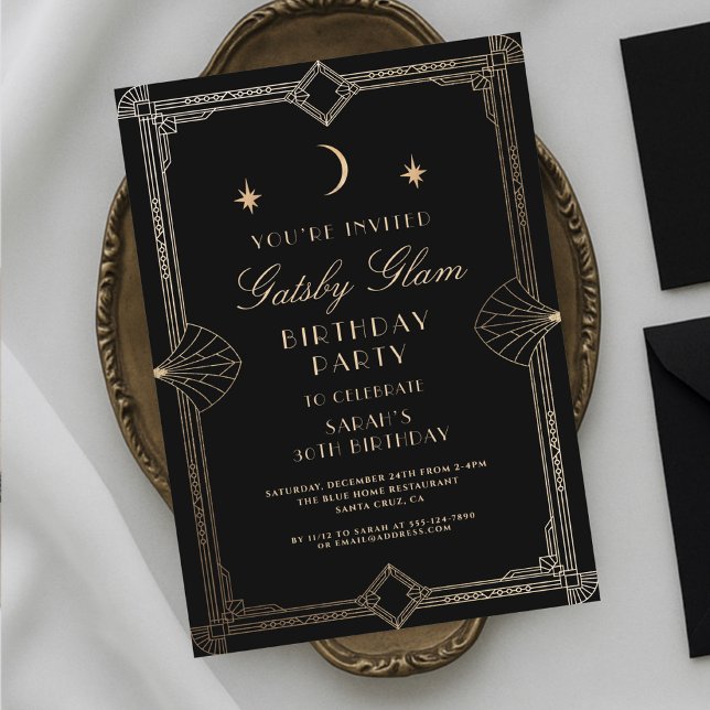 Invitación Art Deco Elegante Oro Negro 20 Aniversario clásico (Subido por el creador)