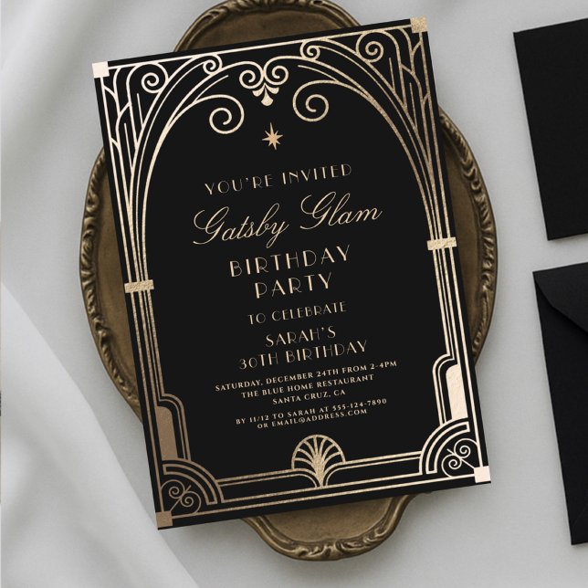 Invitación Art Deco Elegante Oro Negro 20 Aniversario clásico (Subido por el creador)