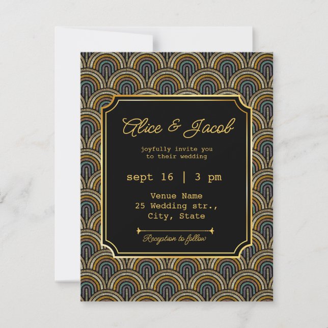 Invitación Art Deco Embroidered-Style Wedding Invitation (Anverso)