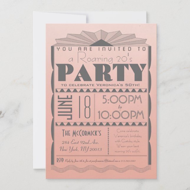 Invitación Art Déco - Estilo Gatsby - Texto Person (Anverso)