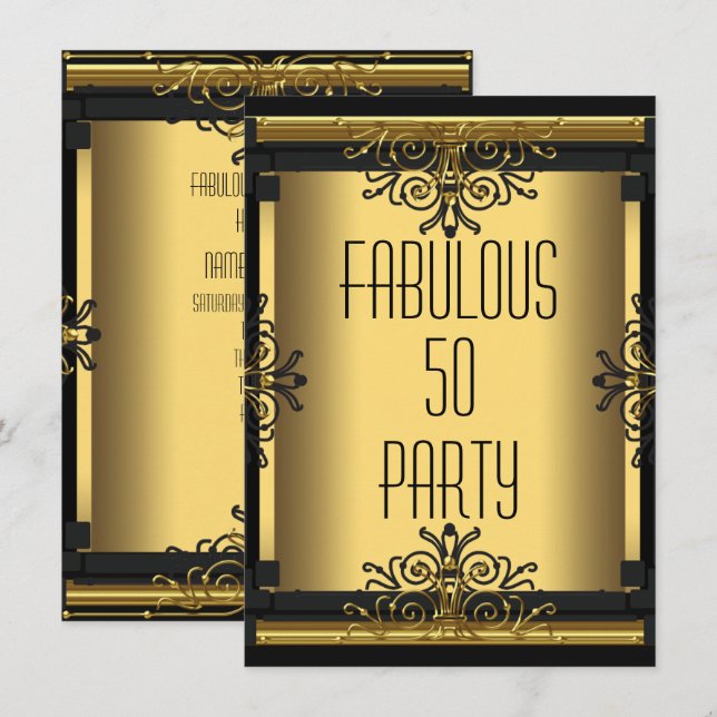 Invitación ART DECO Fabulous 50 50th Gatsby Birthday Party (Anverso / Reverso)