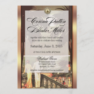 Invitación Art Deco Faux Vellum Metálico Champagne Boda