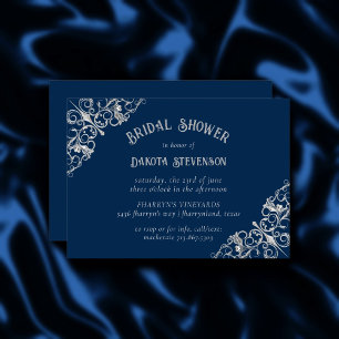 Invitación Art Deco Filigree   Ducha nupcial azul de la Marin