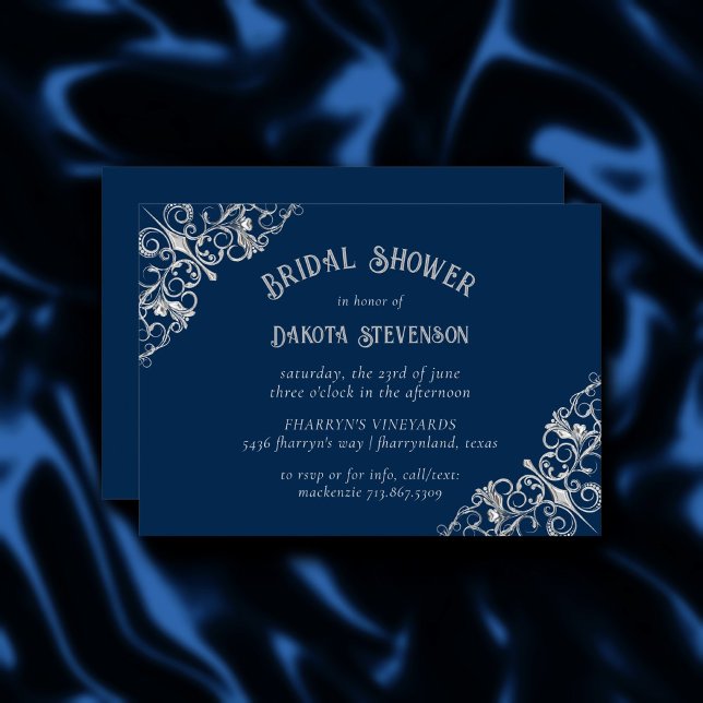 Invitación Art Deco Filigree | Ducha nupcial azul de la Marin (Subido por el creador)
